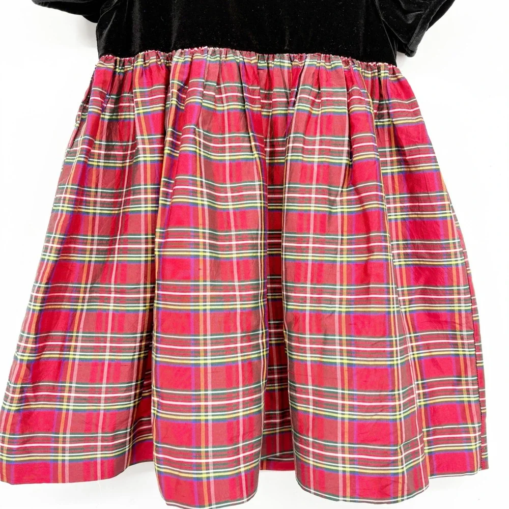 Vive La Fete Toddler Girls Black Velvet Red Silk Plaid Holiday Party Dress 3